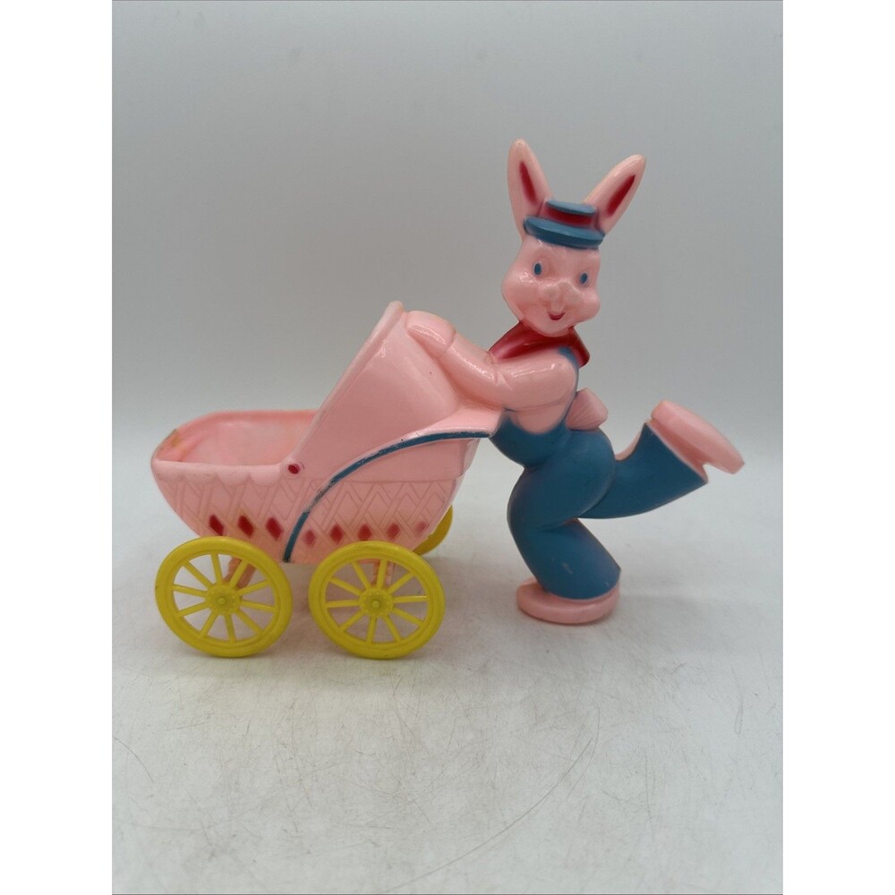 Vintage Rosbro Easter Bunny Carriage Baby Buggy Candy Container 1950s